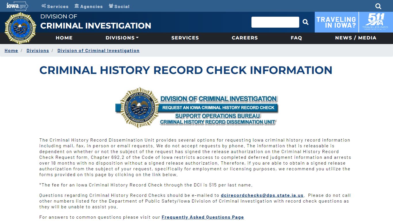Criminal History Record Check Information | Iowa Department of Public ...